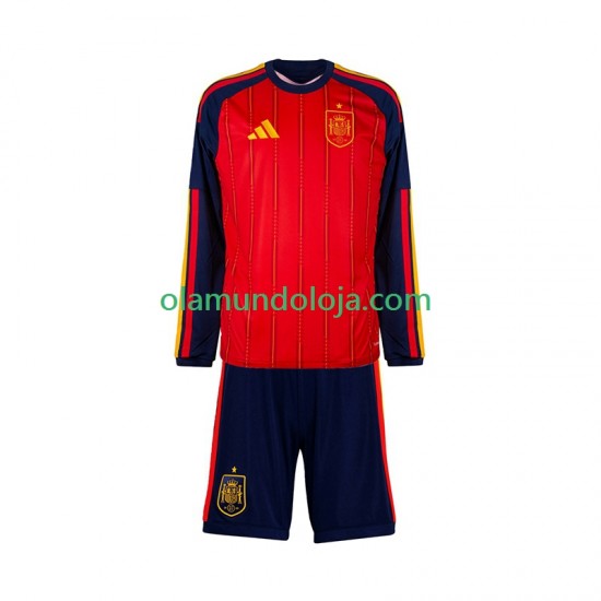 Camisola Espanha Criança Equipamento Primeiro Copa do Mundo 2026 Manga Comprida
